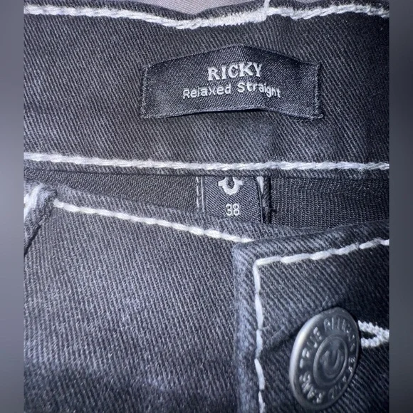 True Religion Ricky Big T Flap Relaxed Straight Mens Sz W38 L34 Rinse Black